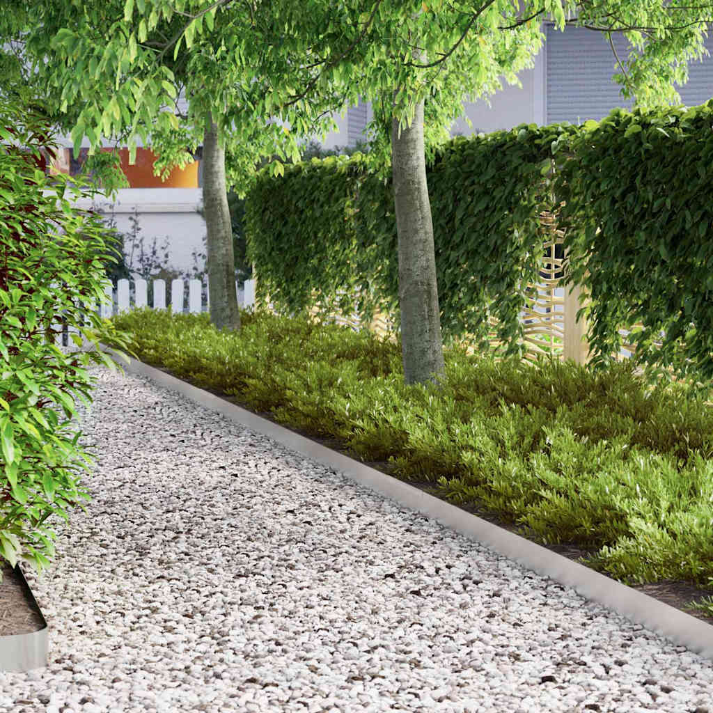 vidaXL Garden Lawn Edging 4 pcs Silver 450 x 10 cm Stainless steel