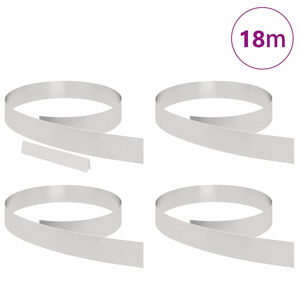 vidaXL Garden Lawn Edging 4 pcs Silver 450 x 10 cm Stainless steel