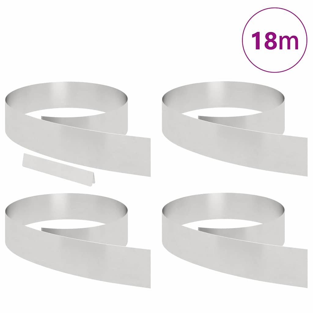 Lawn Edging 4 pcs 450 x 0.05 x 15 cm Stainless Steel Silver