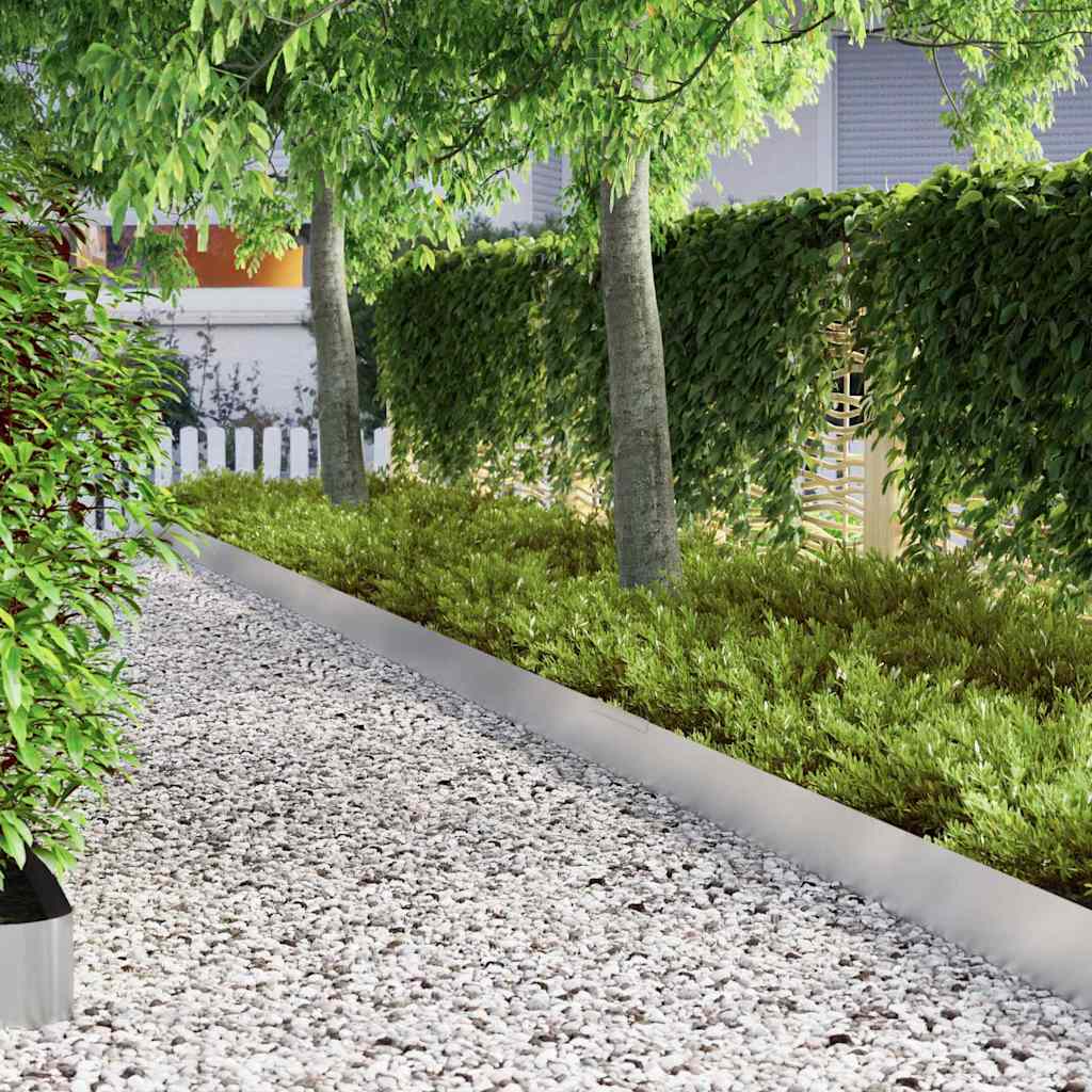 vidaXL Garden Lawn Edging Silver 450 x 25 cm Stainless steel