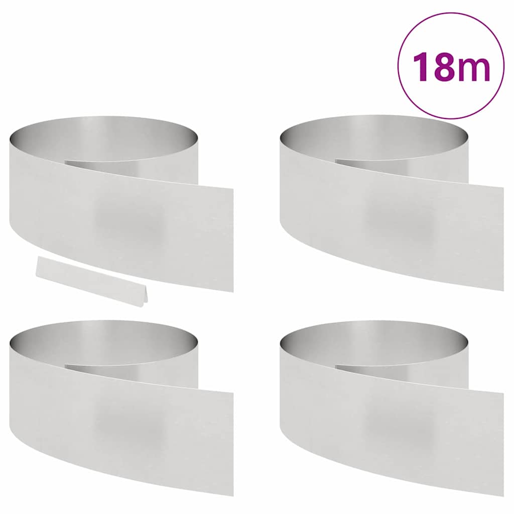 vidaXL Garden Lawn Edging 4 pcs Silver 450 x 25 cm Stainless steel