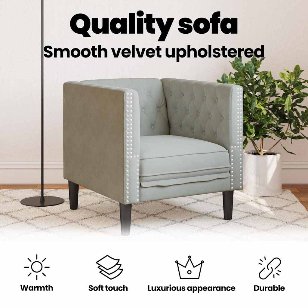 Sofa Light Grey 74.5 x 71 x 70.5 cm Velvet