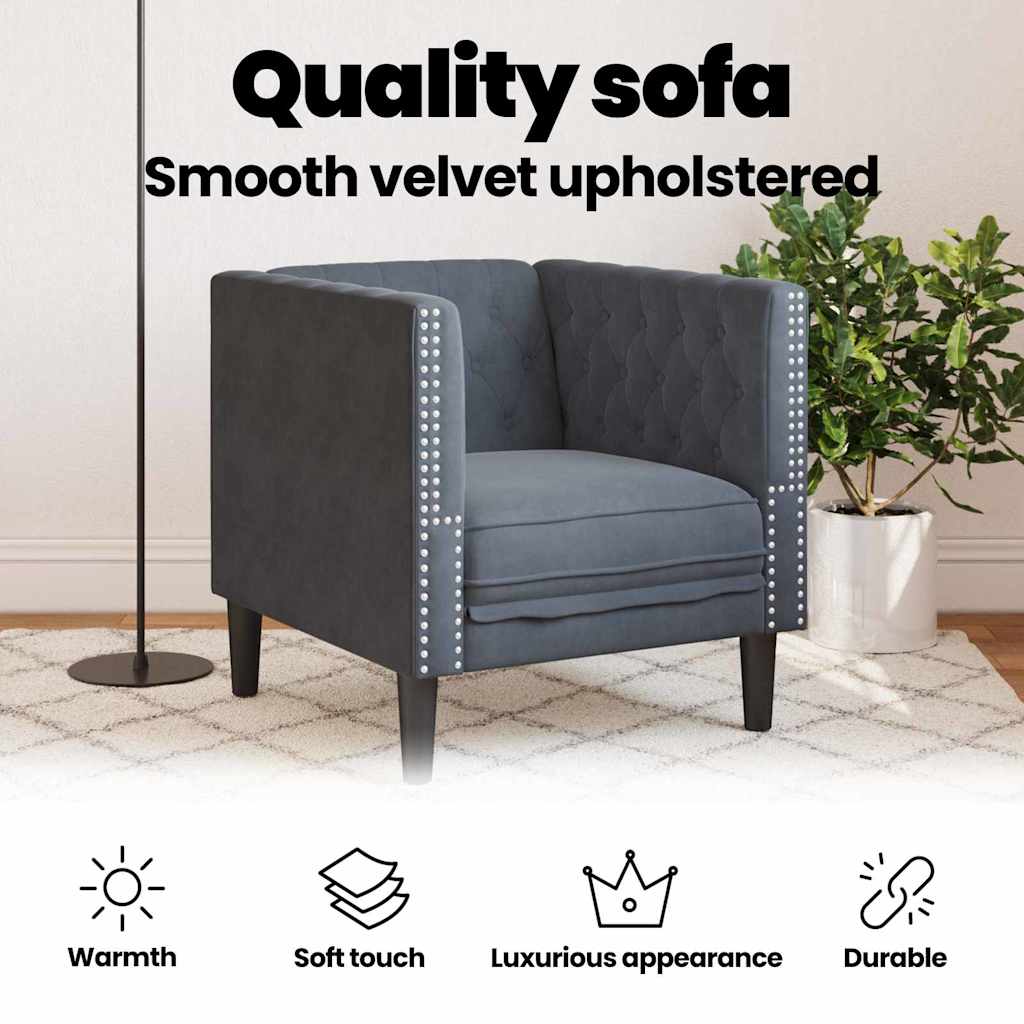 Sofa Dark Grey 74.5 x 71 x 70.5 cm Velvet