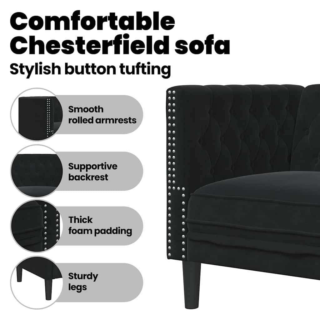 Sofa Black 74.5 x 71 x 70.5 cm Velvet