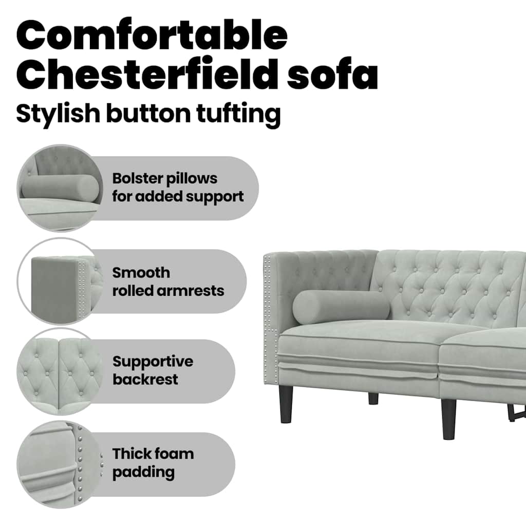 Sofa Light Grey 174 x 74.5 x 70.5 cm Velvet