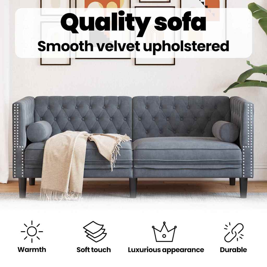 Sofa Dark Grey 174 x 74.5 x 70.5 cm Velvet