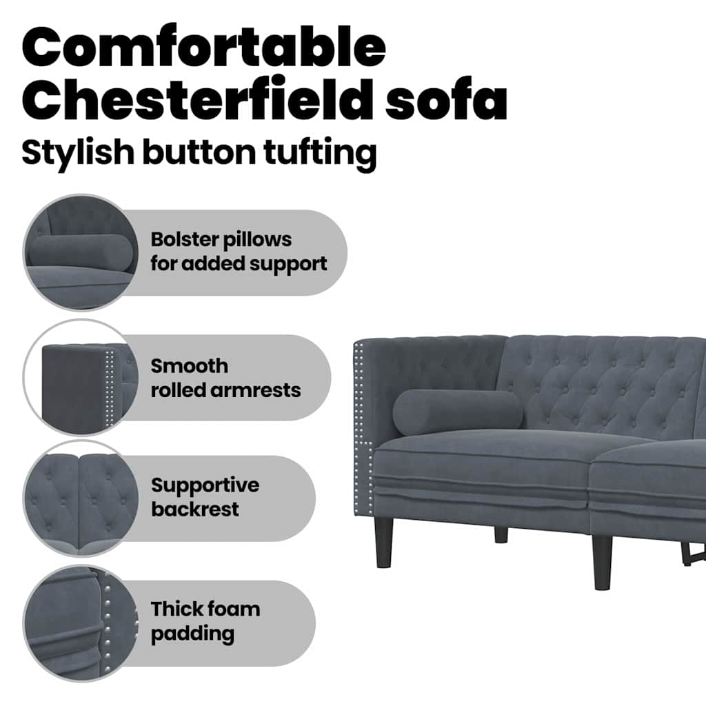 Sofa Dark Grey 174 x 74.5 x 70.5 cm Velvet