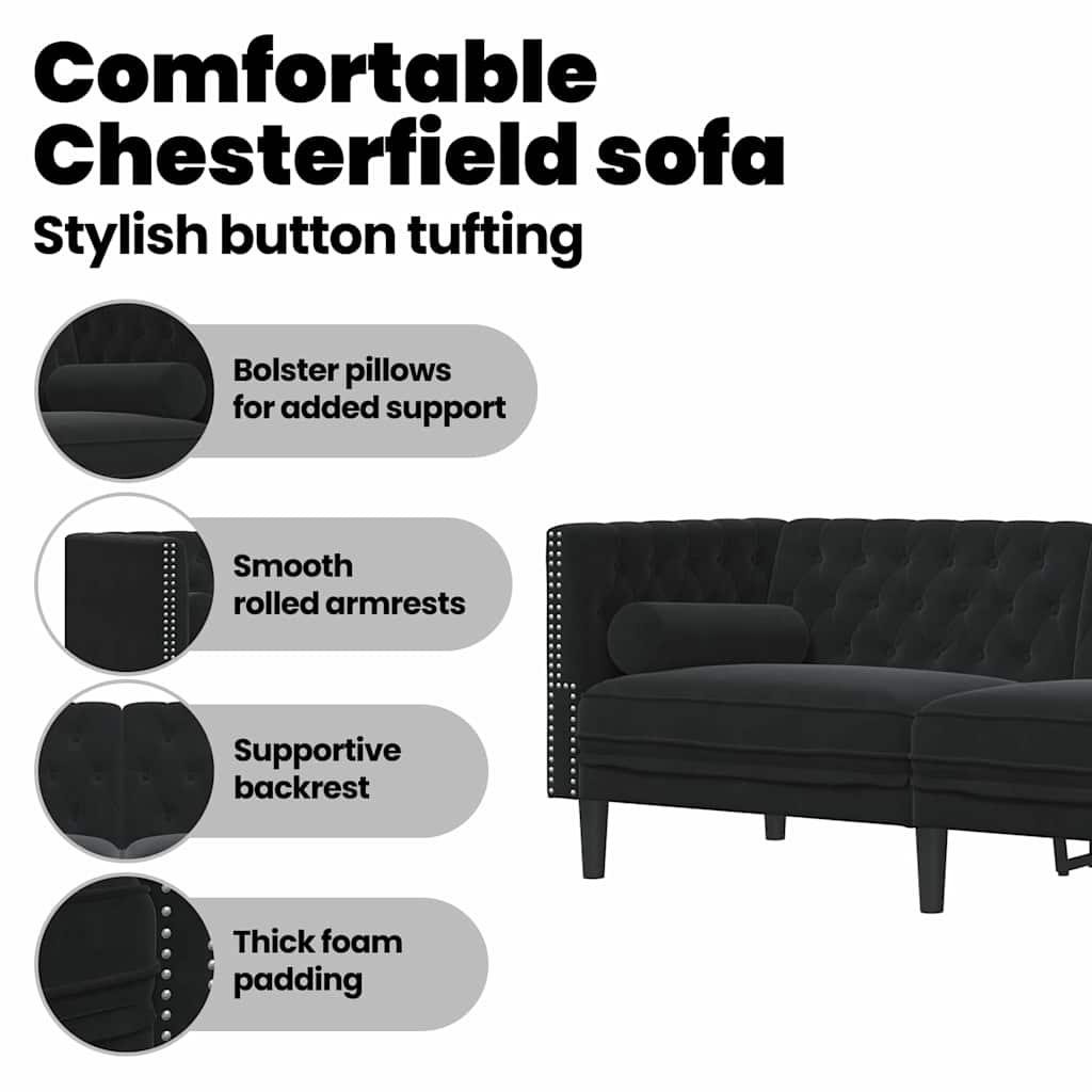 Sofa Black 174 x 74.5 x 70.5 cm Velvet
