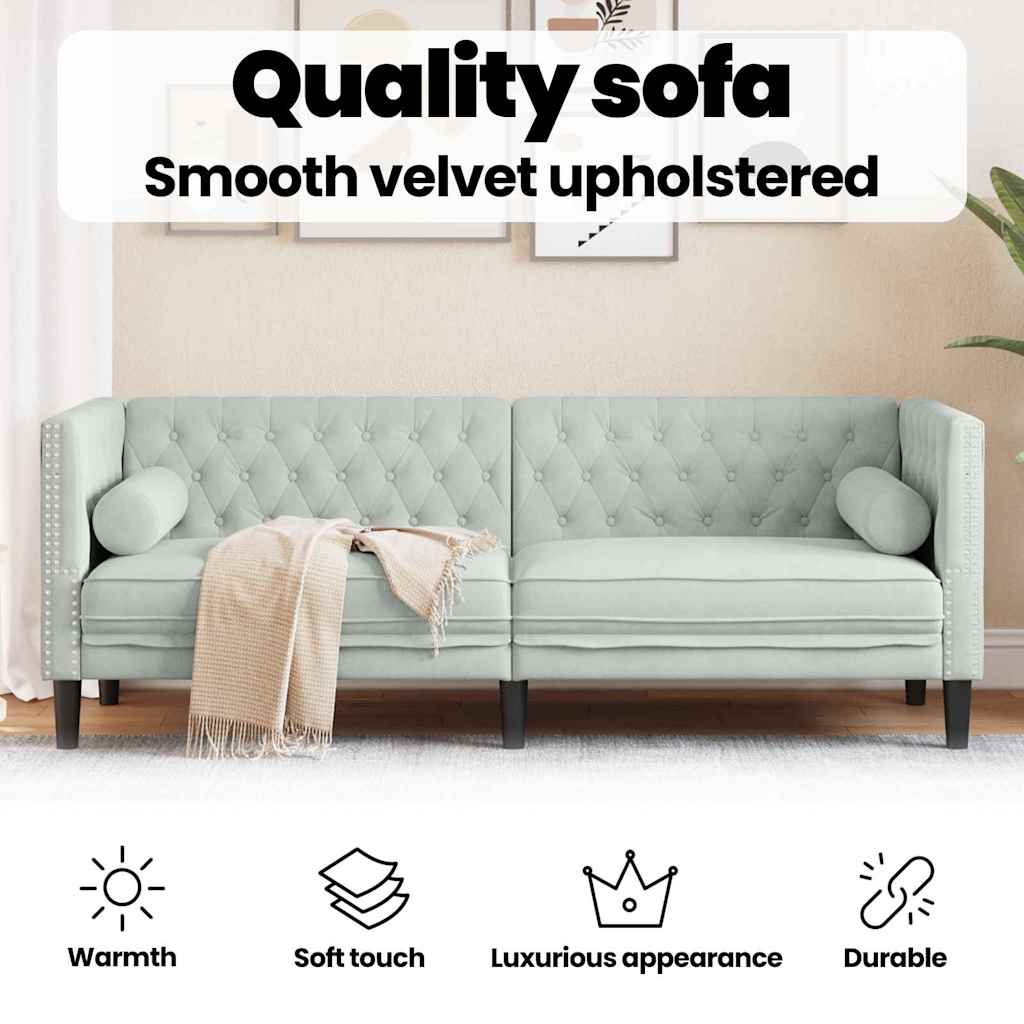 Sofa Light Grey 194 x 74.5 x 70.5 cm Velvet