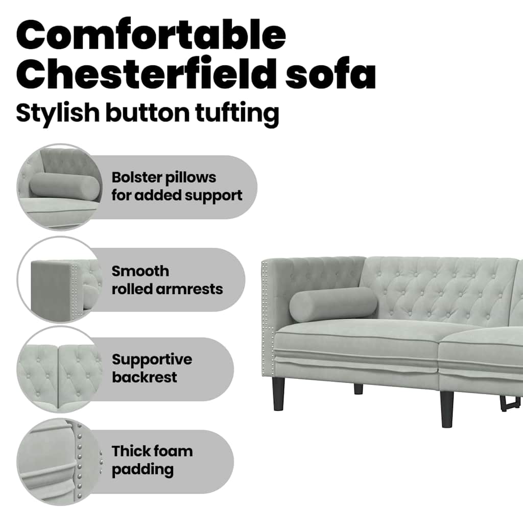 Sofa Light Grey 194 x 74.5 x 70.5 cm Velvet