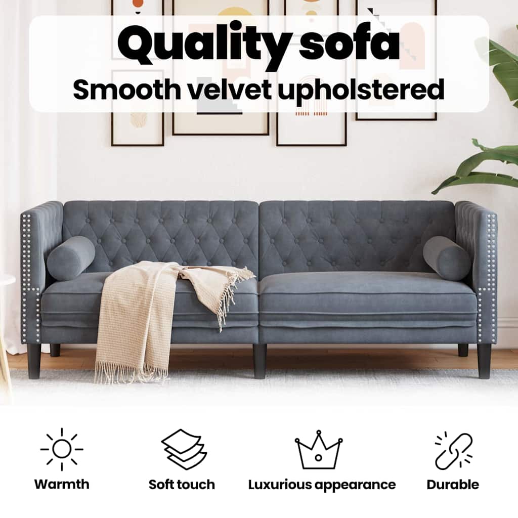 Sofa Dark Grey 194 x 74.5 x 70.5 cm Velvet