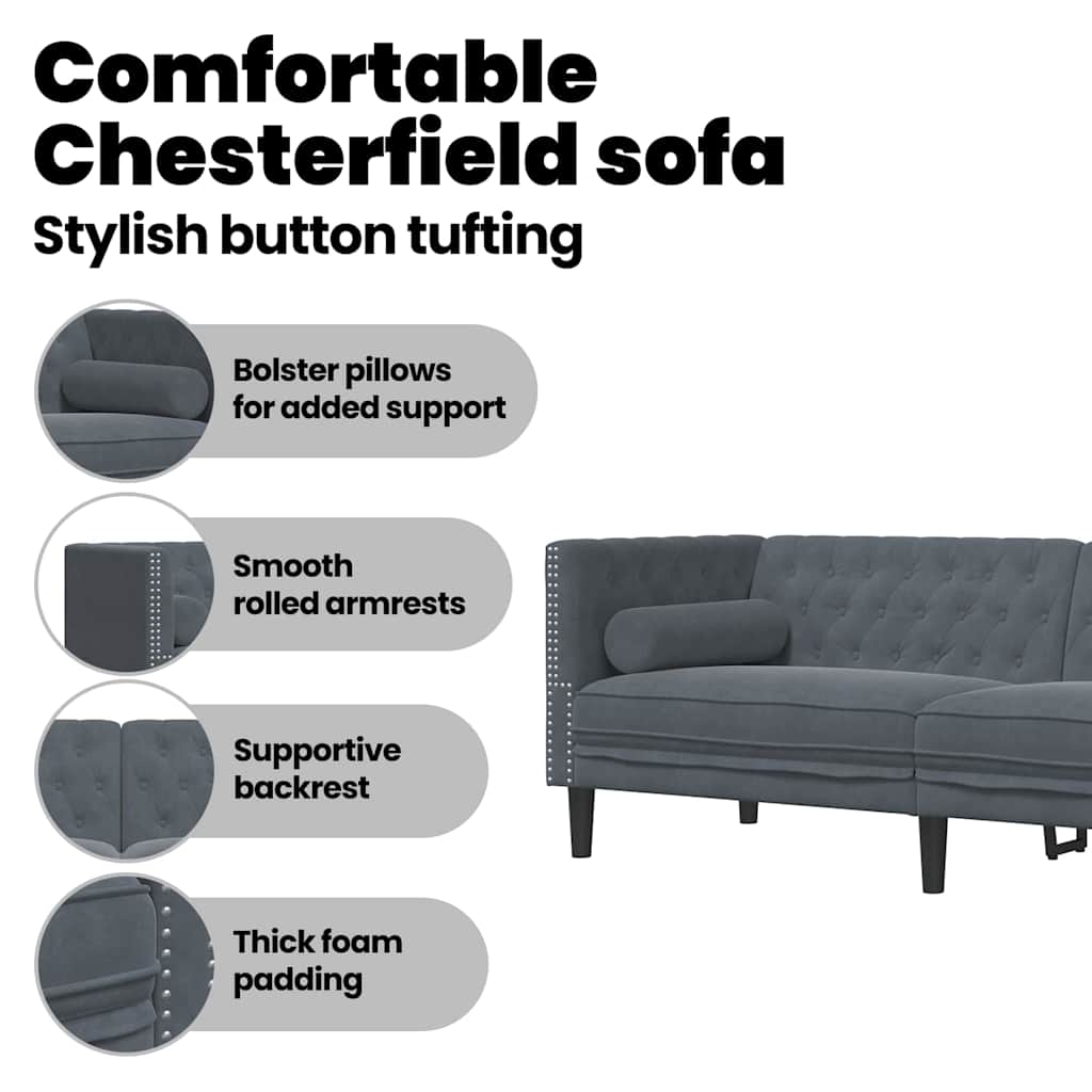 Sofa Dark Grey 194 x 74.5 x 70.5 cm Velvet