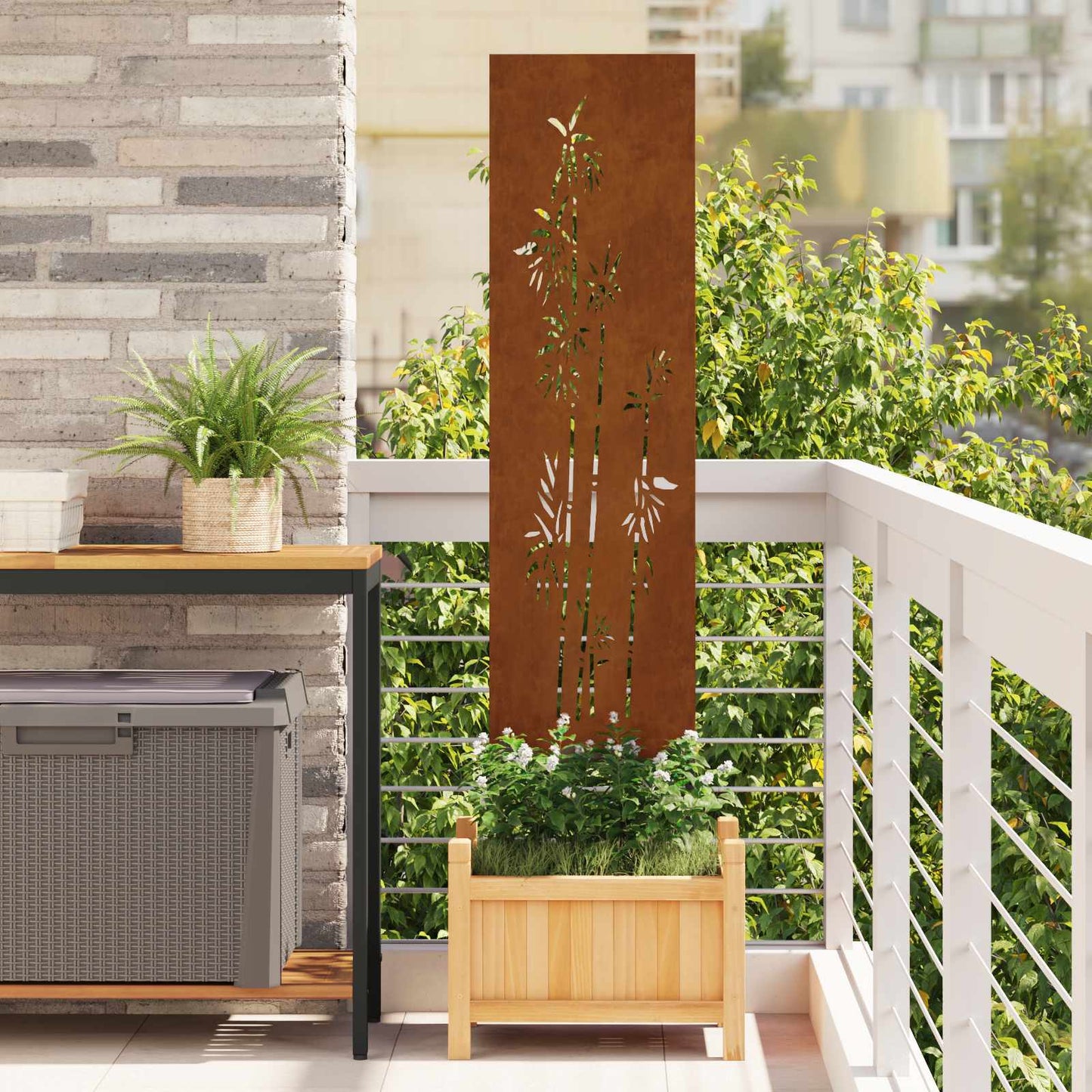 Garden Privacy Screen Floral Rusty 32 x 140 cm Weathering Steel