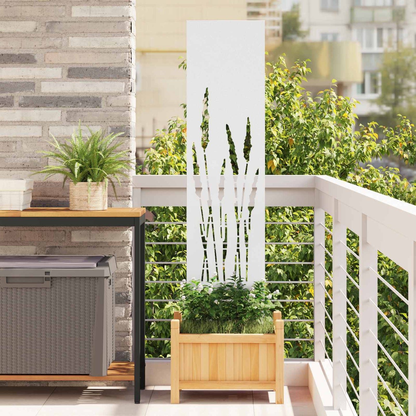 Garden Privacy Screen White 32 x 140 cm Cold-rolled steel