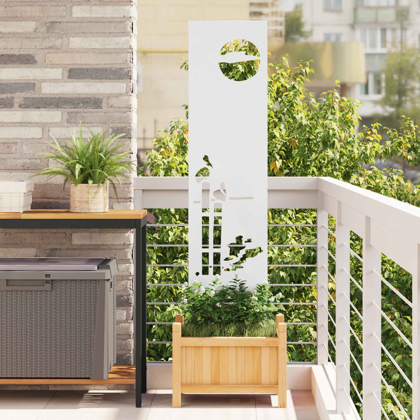 Garden Privacy Screen White 32 x 140 cm Cold-rolled steel