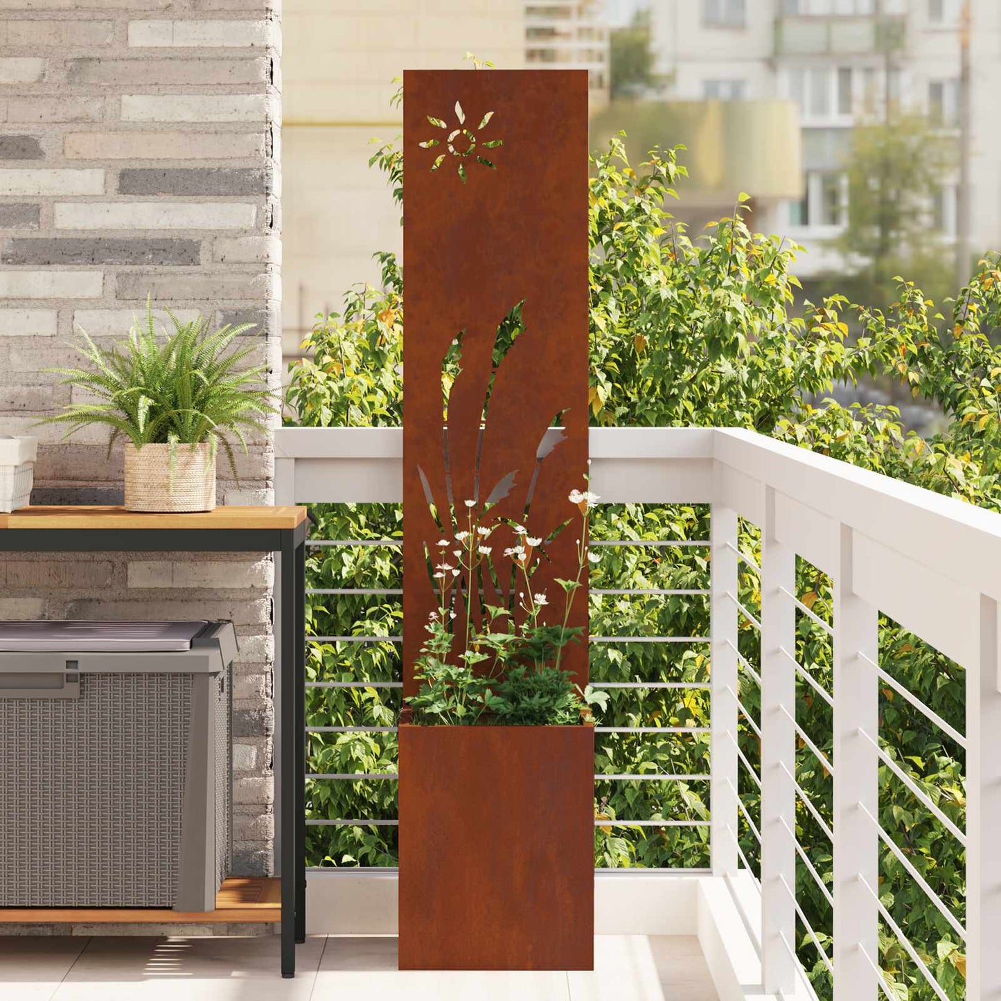 Garden Privacy Screen Rusty 32 x 140 cm Weathering steel