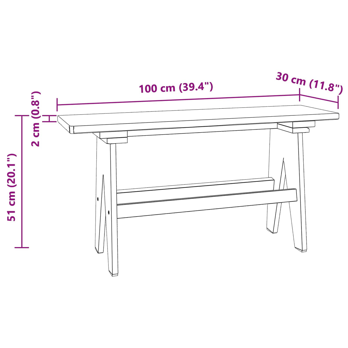 Bench Natural 100 x 30 x 51 cm Solid Reclaim wood