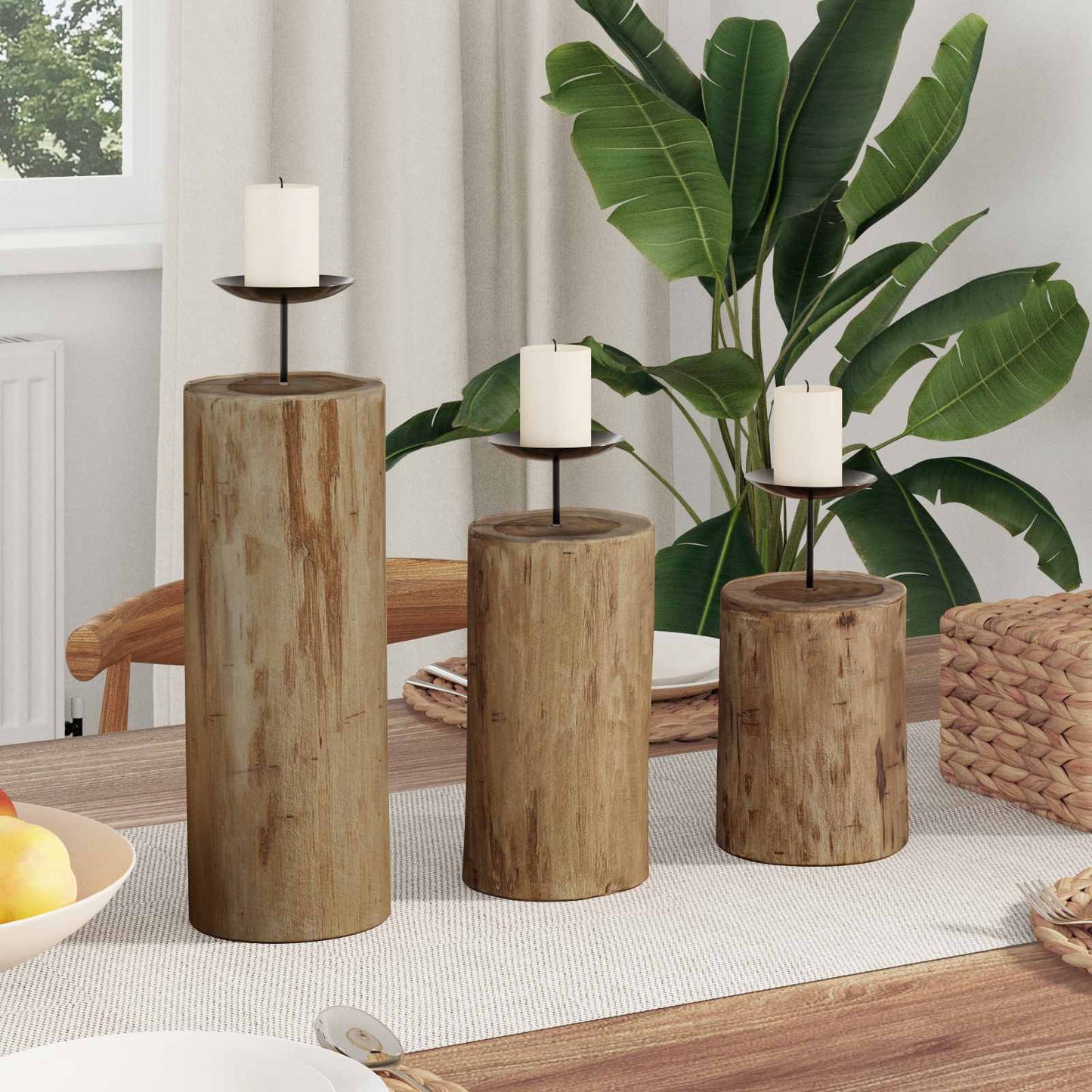 Candle Holder 3 pcs Natural Solid Teak wood