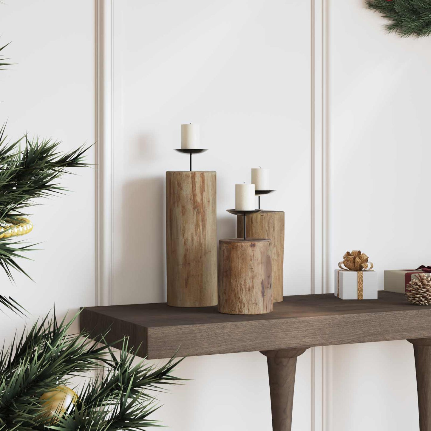 Candle Holder 3 pcs Natural Solid Teak wood