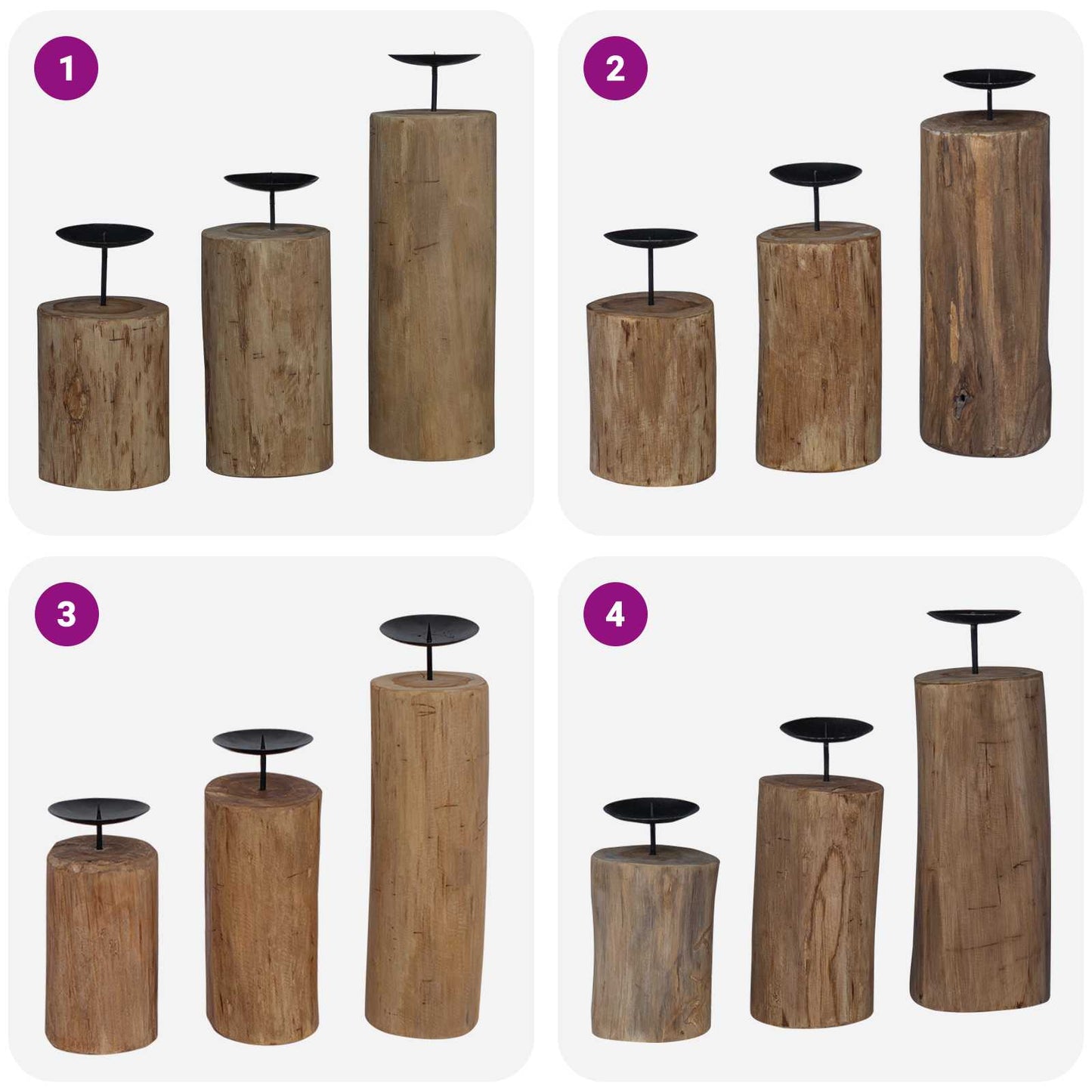 Candle Holder 3 pcs Natural Solid Teak wood