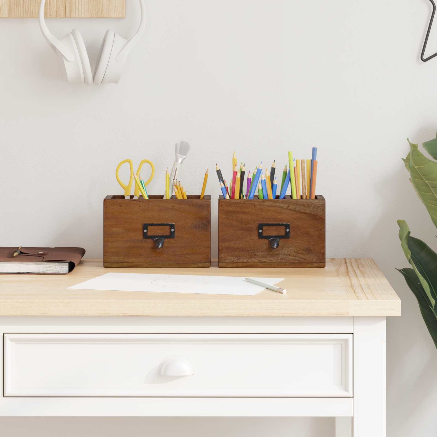 Pencil Case Multicolour 18 x 10 x 12 cm Solid Mahogany Wood