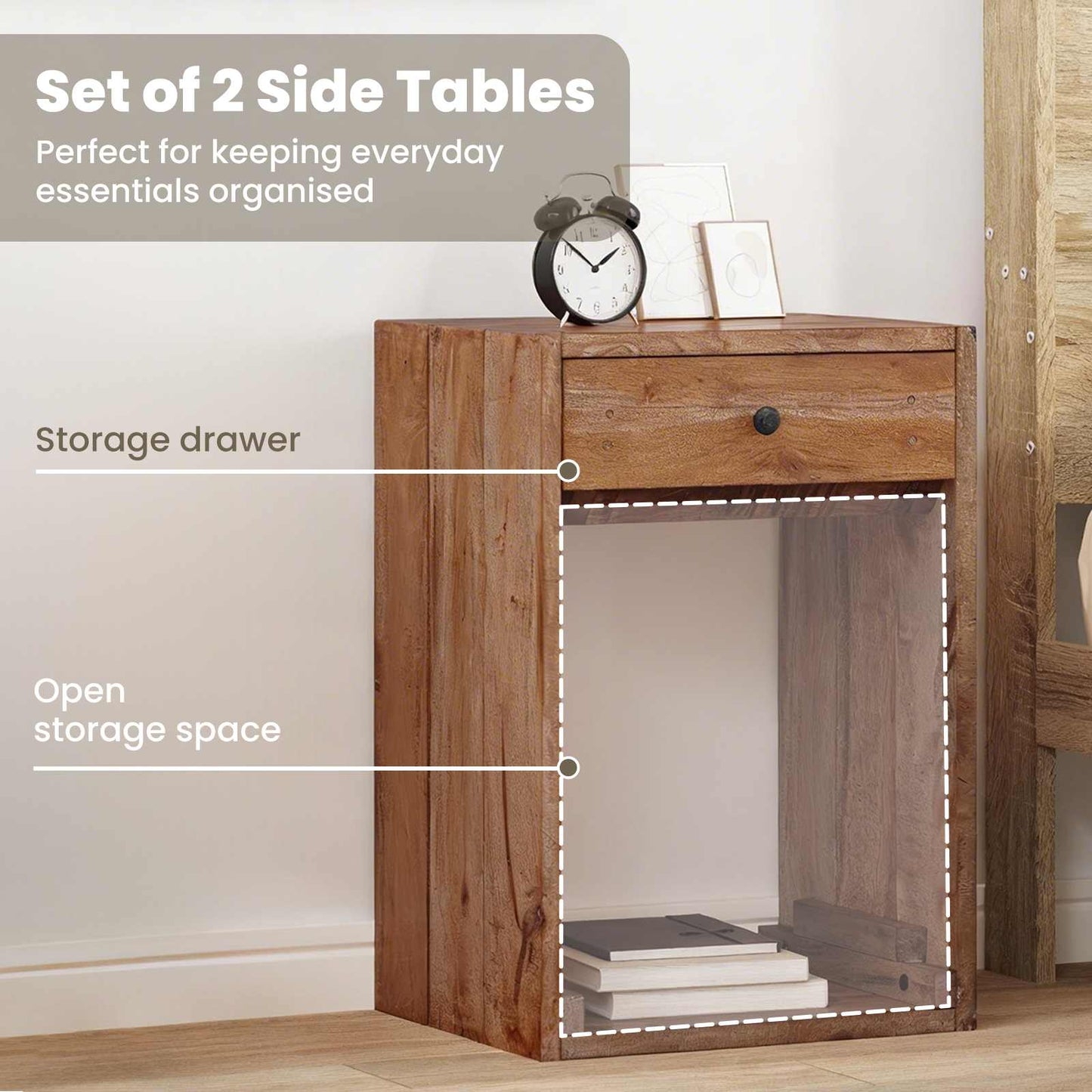 Bedside Table Brown 63 x 30 x 79 cm Solid Mahogany Wood