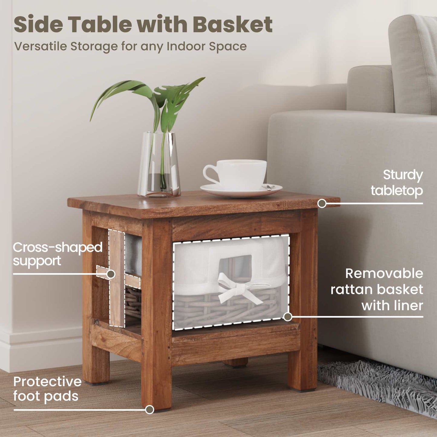 Side Table Brown 38 x 28 x 35 cm Solid Mahogany wood