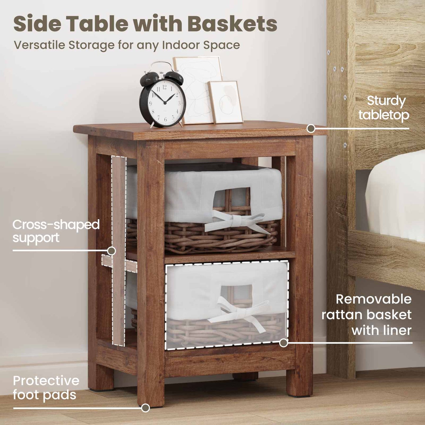 Side Table Brown 38 x 28 x 50 cm Solid Mahogany wood