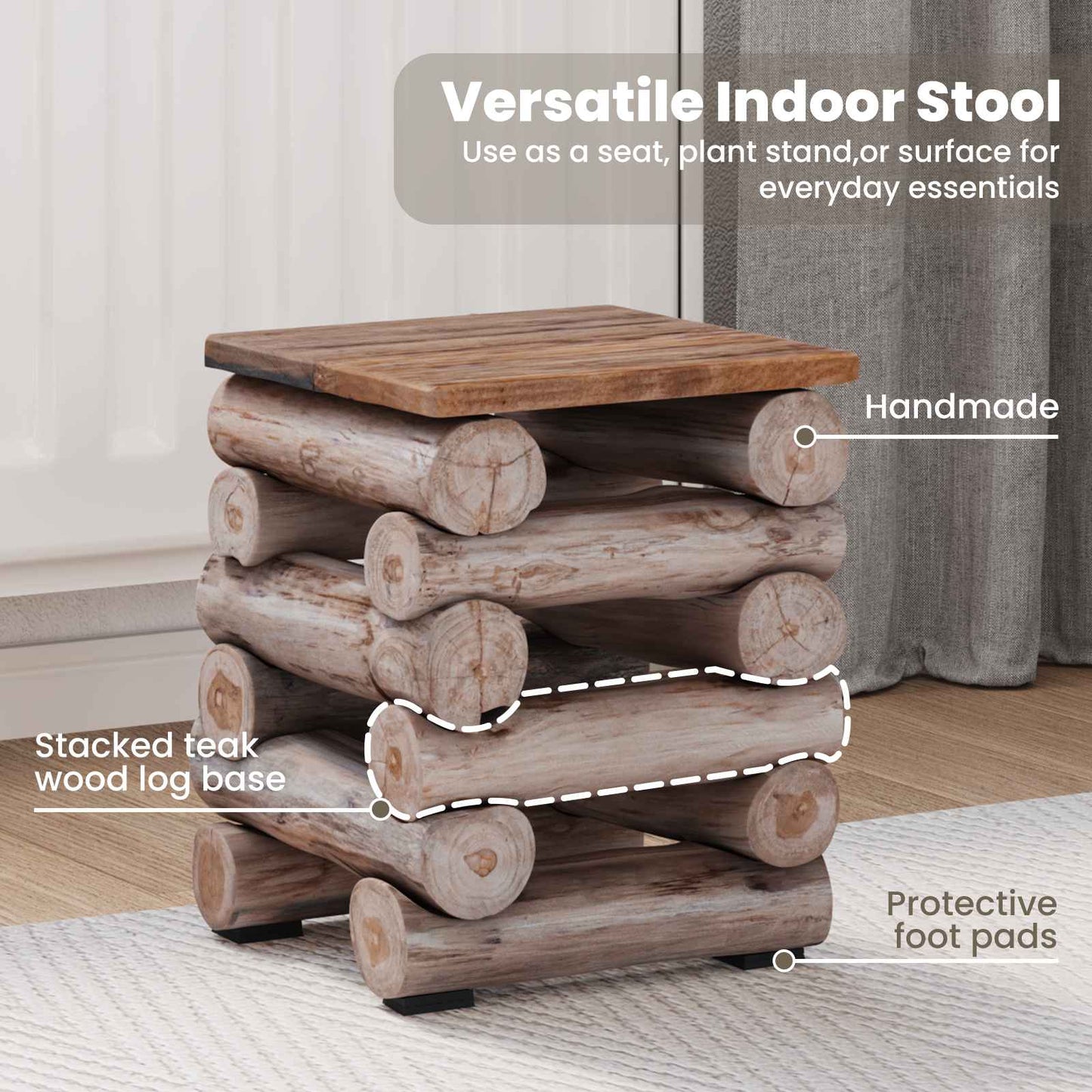 Stool Natural 30 x 30 x 38 cm Solid Teak Wood