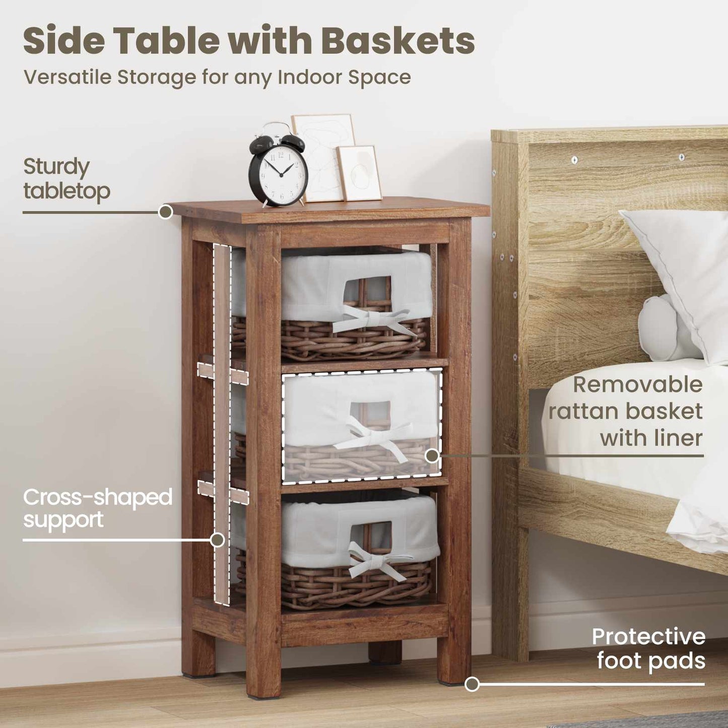 Side Table Brown 38 x 28 x 72 cm Solid Mahogany wood