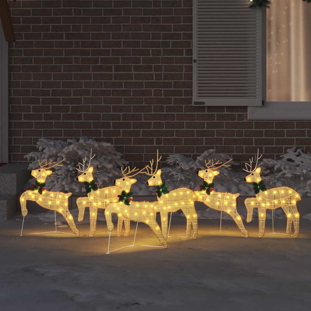 LED Reindeers 6 pcs Gold Fabric