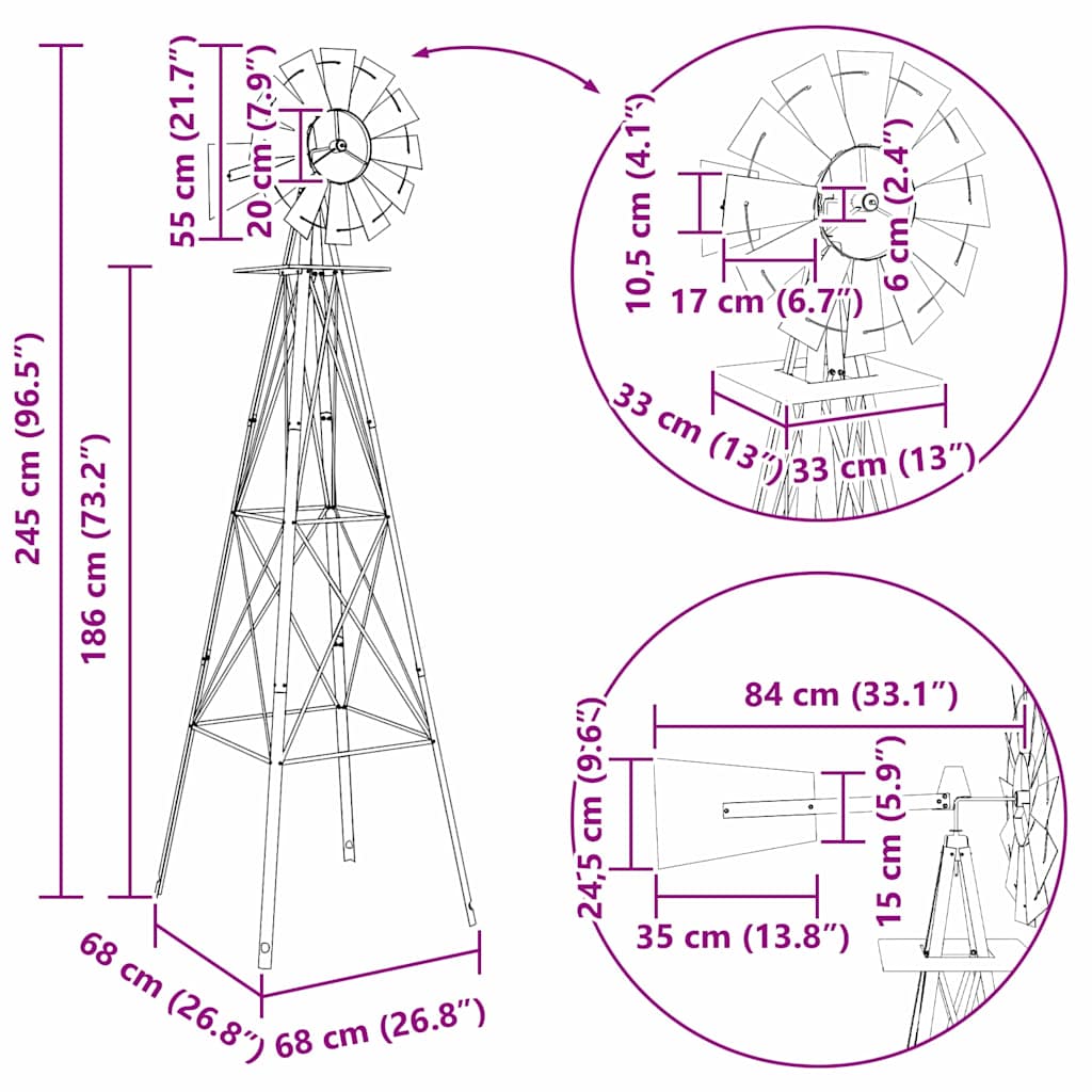 Windmill Grey 84 x 68 x 245 cm Iron