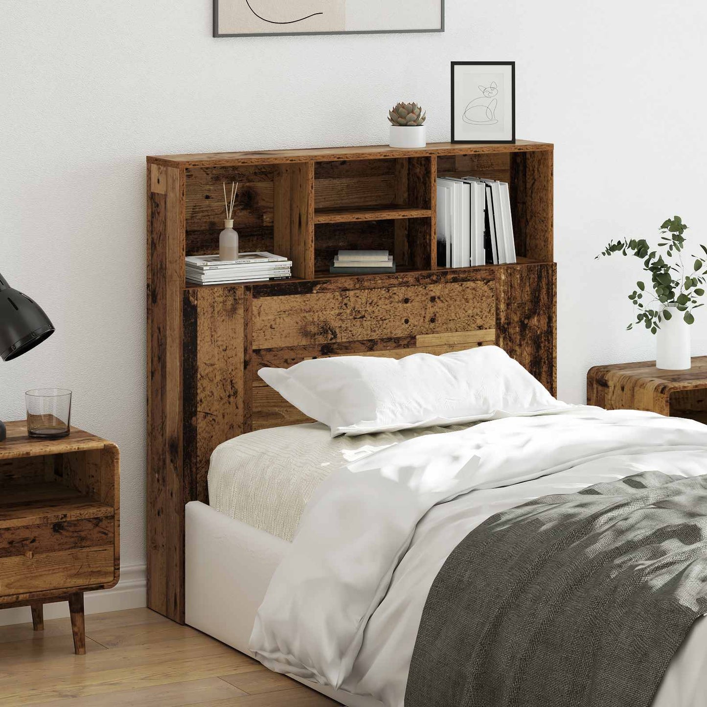 Headboard Cabinet Old Wood 100 x 19 x 103.5 cm Engineered Wood