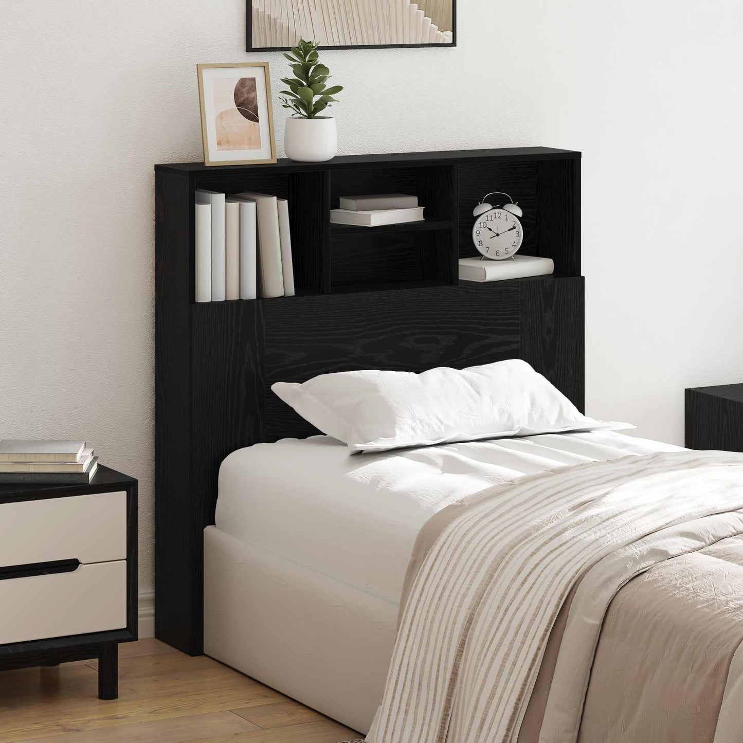 Headboard Cabinet Black Oak 100 x 19 x 103.5 cm Engineered Wood
