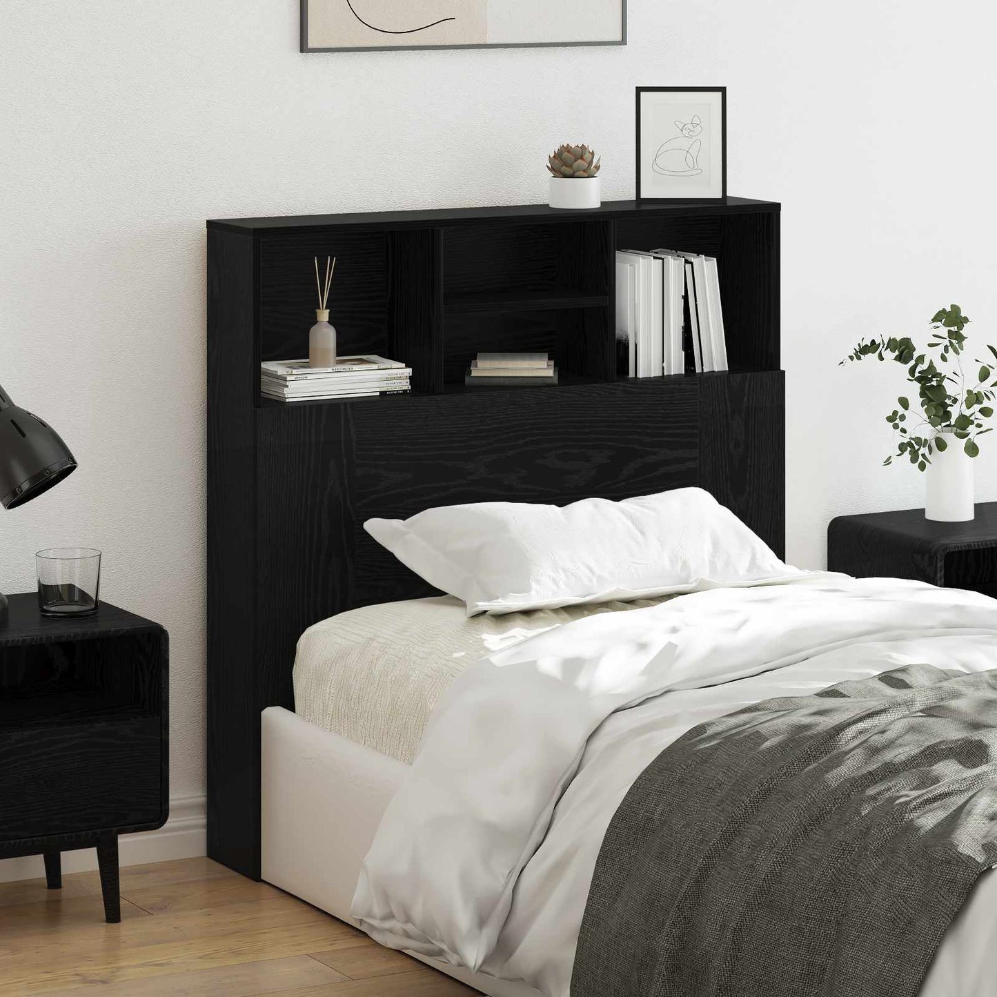 Headboard Cabinet Black Oak 100 x 19 x 103.5 cm Engineered Wood