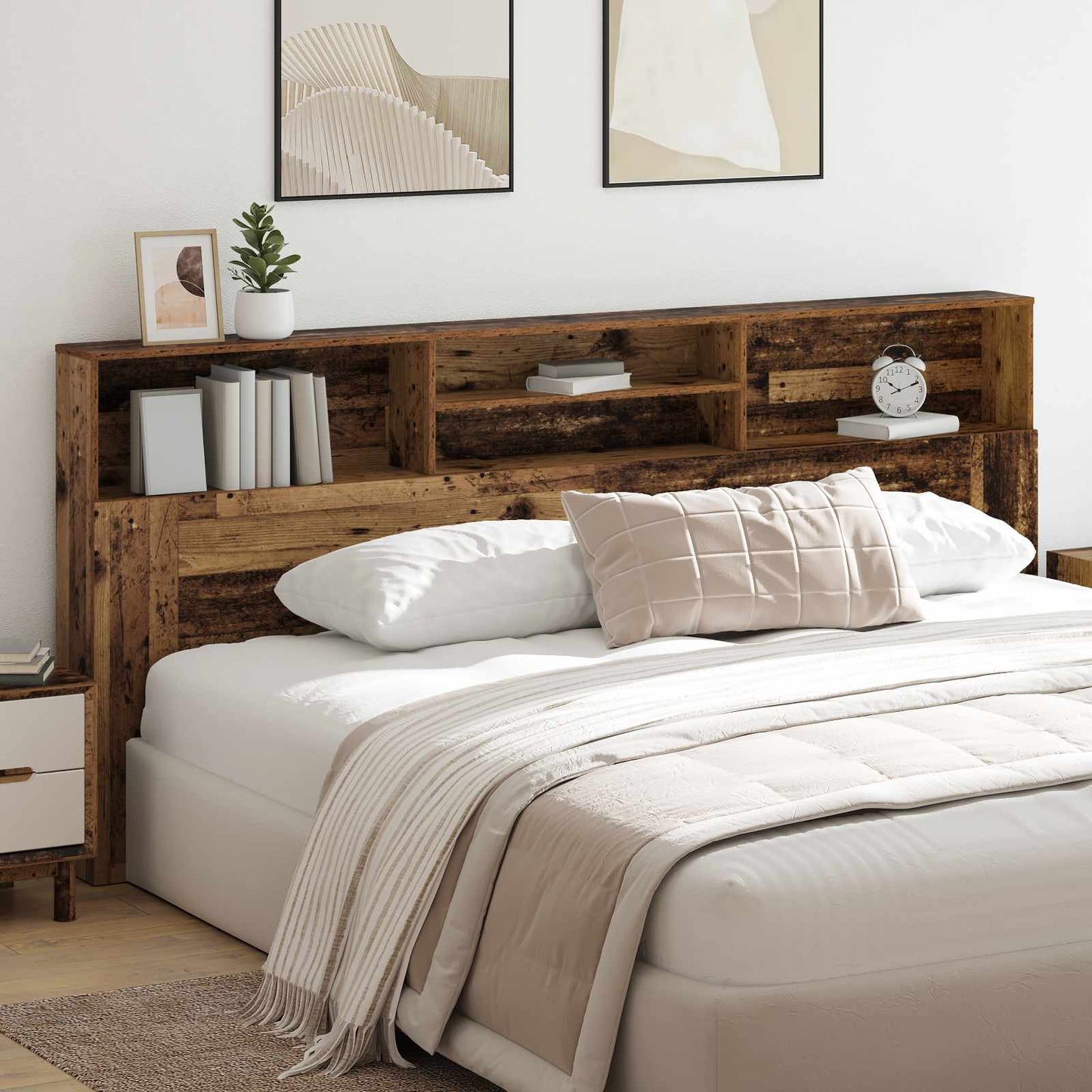 Headboard Cabinet Old Wood 220 x 19 x 101.5 cm Engineered Wood