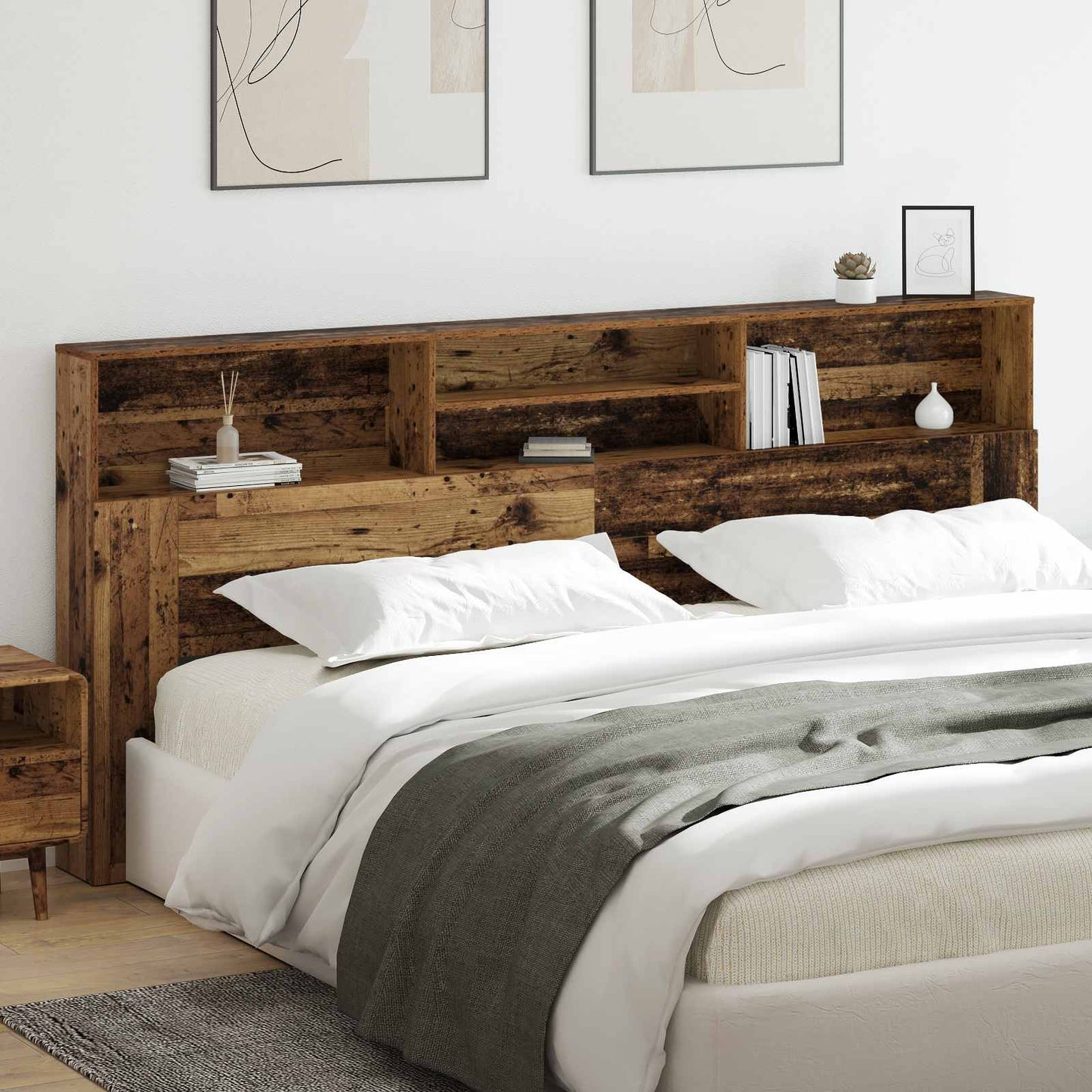 Headboard Cabinet Old Wood 220 x 19 x 101.5 cm Engineered Wood