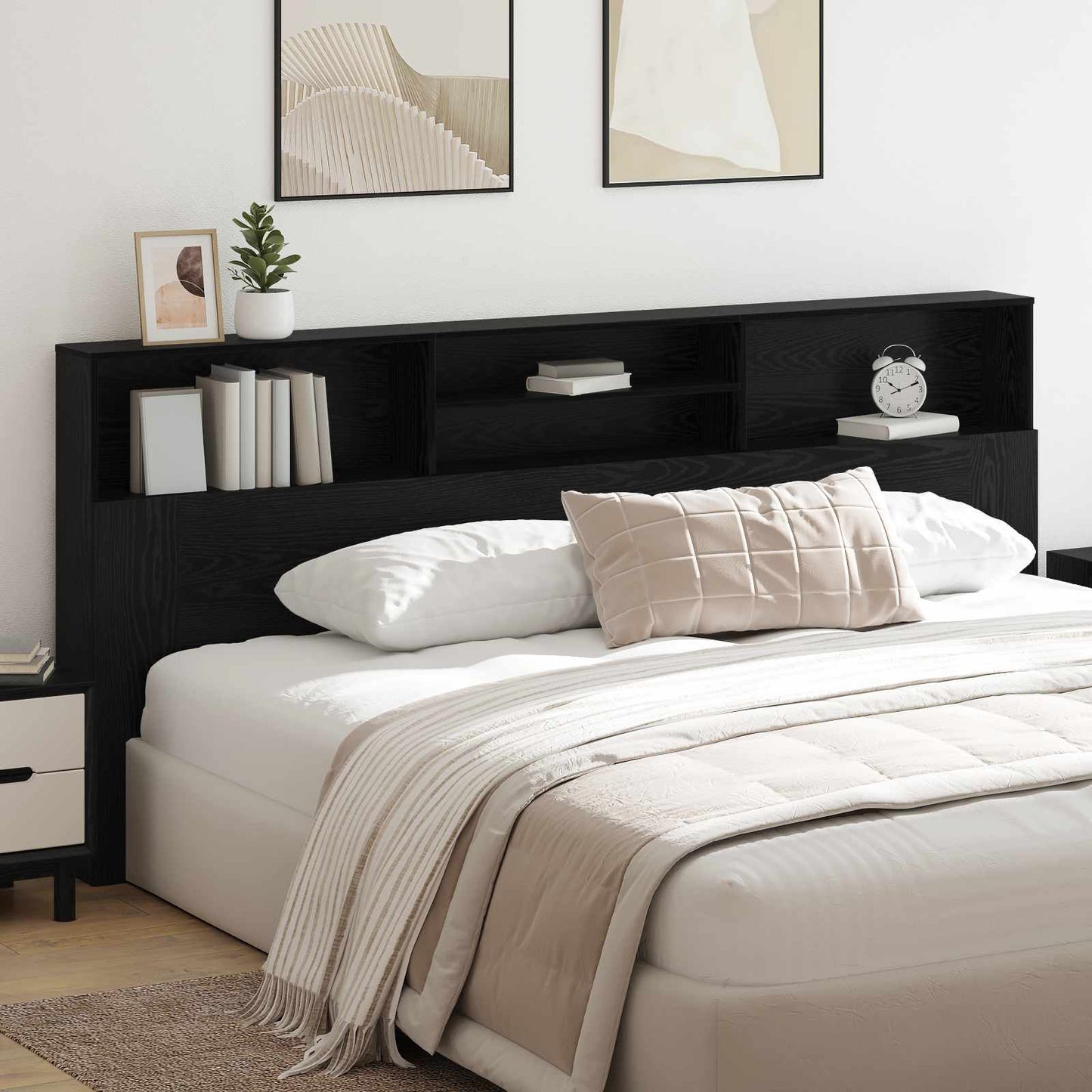 Headboard Cabinet Black Oak 220 x 19 x 101.5 cm Engineered Wood