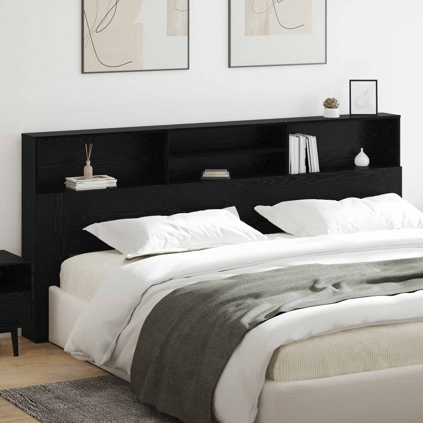 Headboard Cabinet Black Oak 220 x 19 x 101.5 cm Engineered Wood