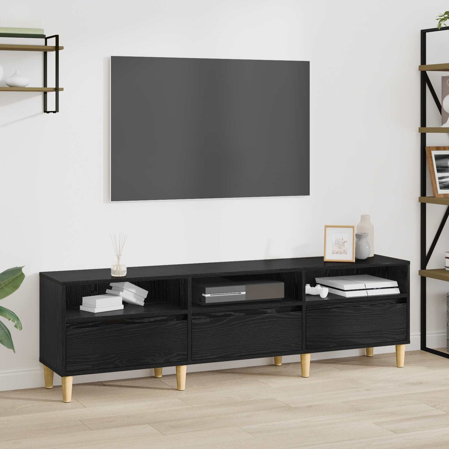 TV Cabinet Black Oak 150 x 30 x 45 cm Engineered Wood