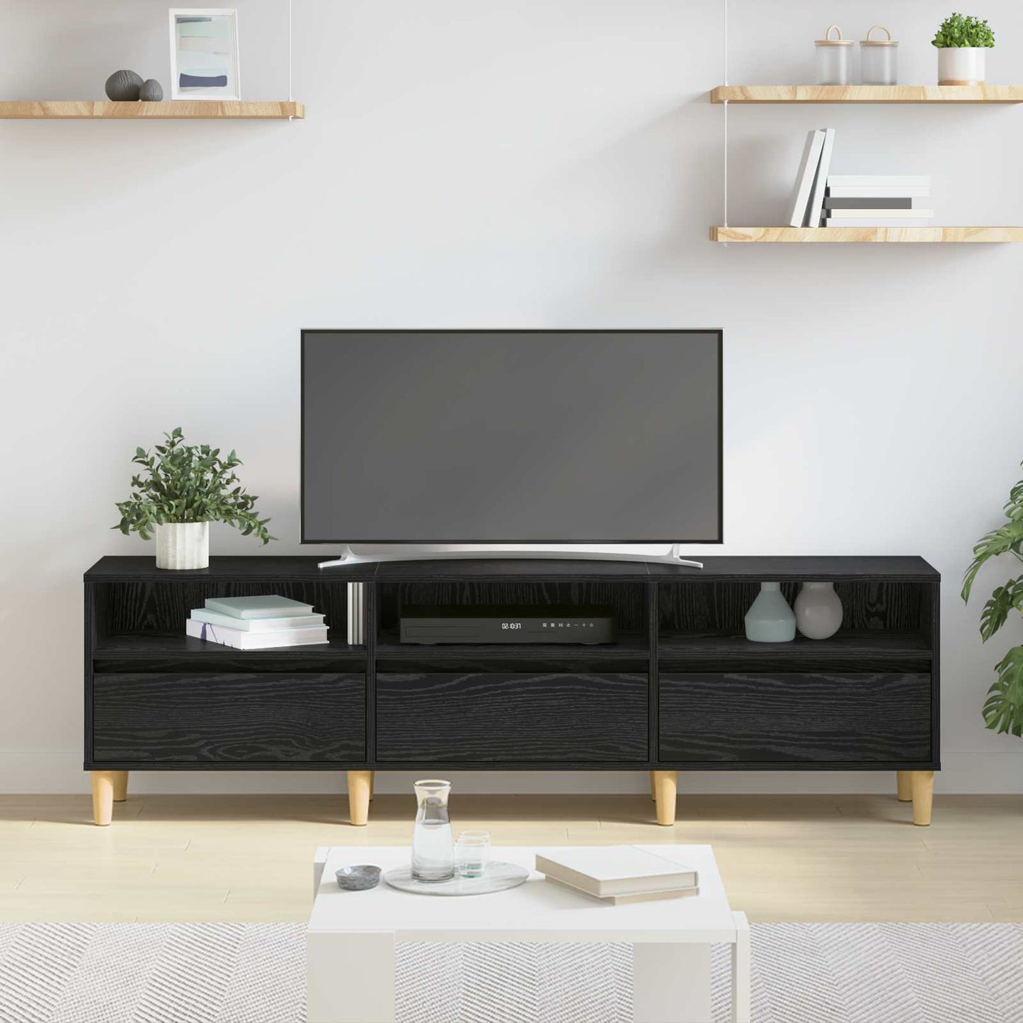 TV Cabinet Black Oak 150 x 30 x 45 cm Engineered Wood