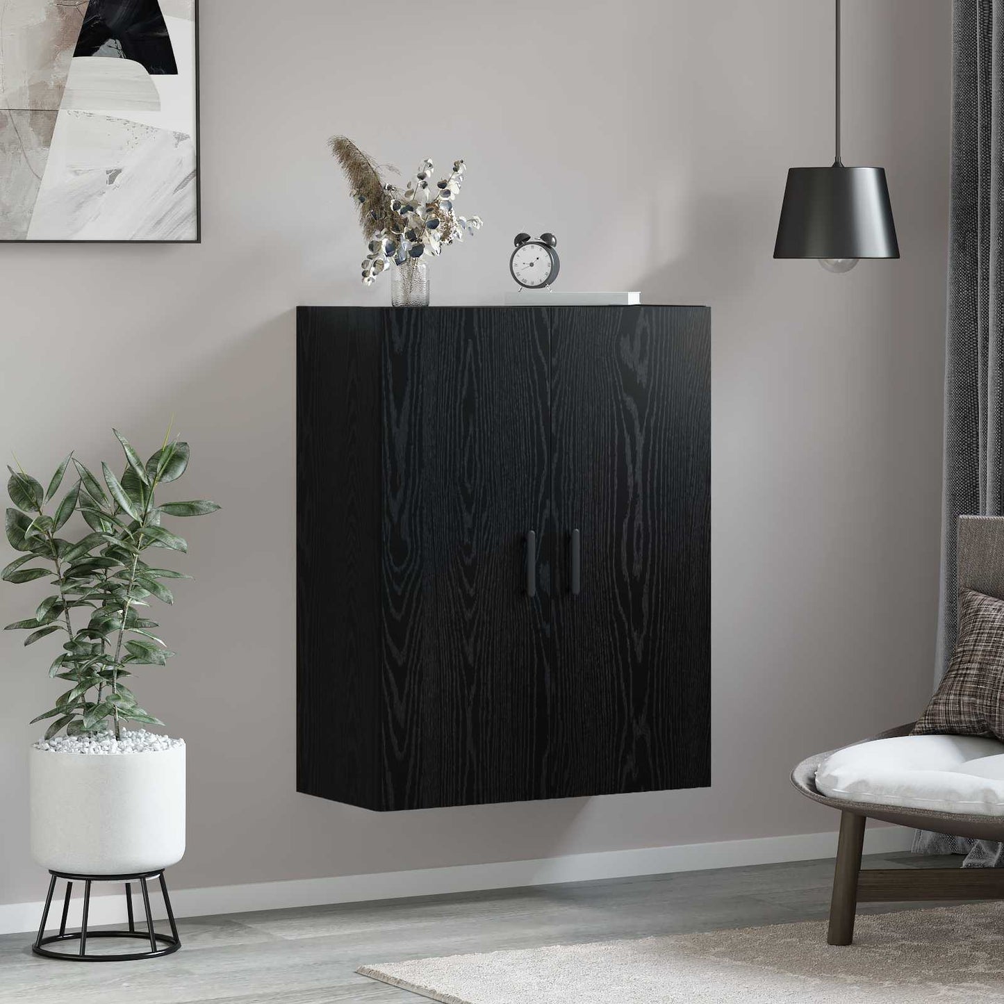 Wall Cabinet Black Oak 69.5 x 34 x 90 cm Engineered Wood