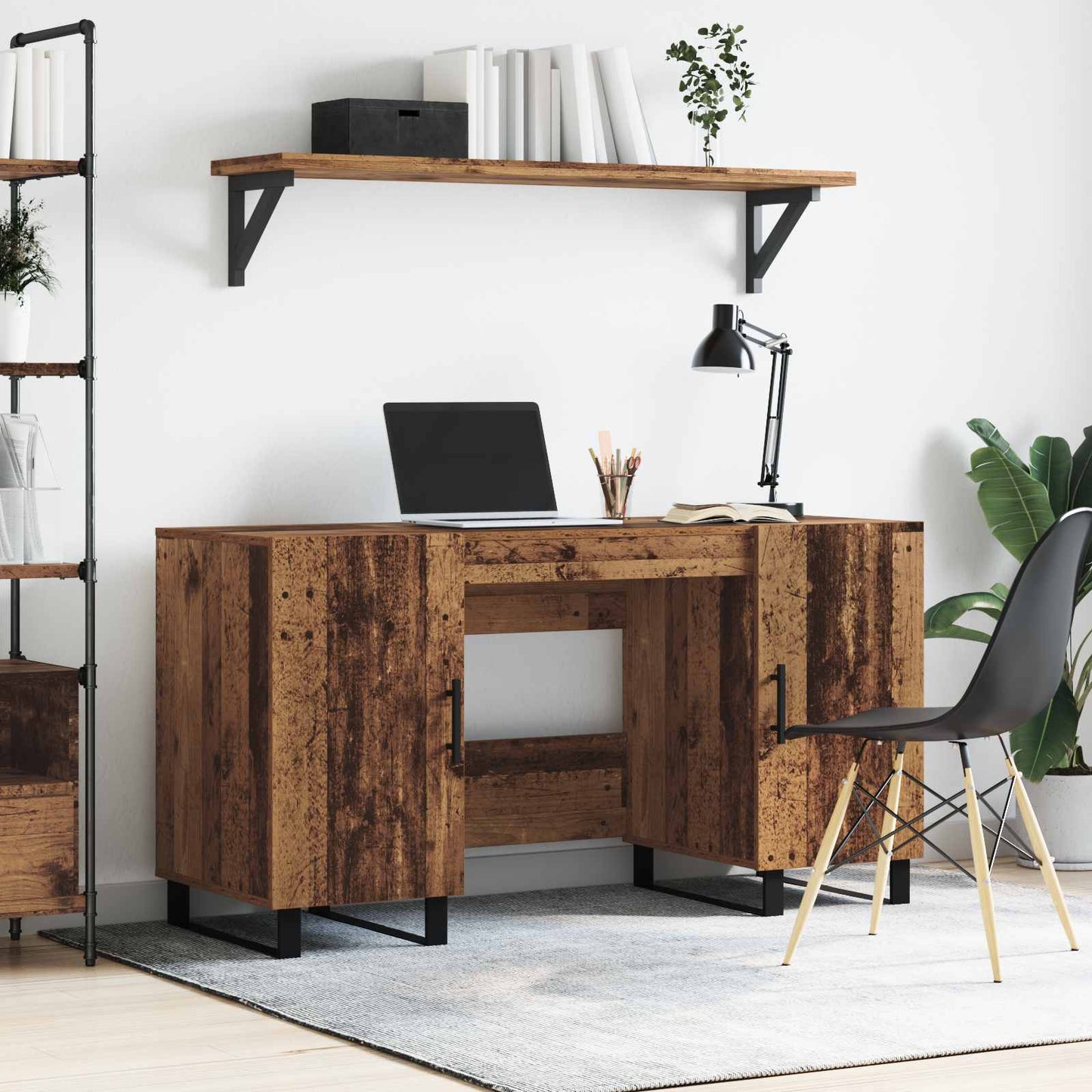 Desk with Shelf Old wood 140 x 50 x 75 cm Engineered wood