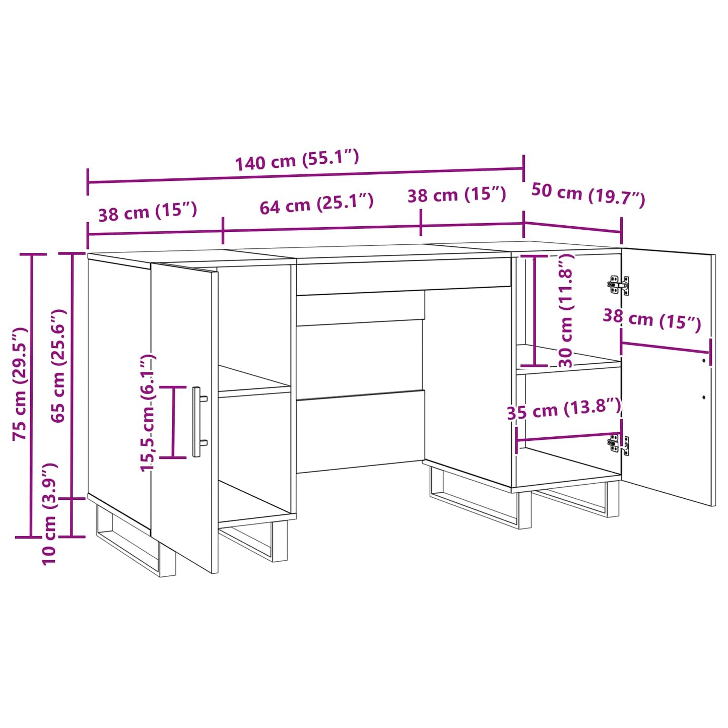 Desk Old wood Engineered wood 140 x 50 x 75 cm