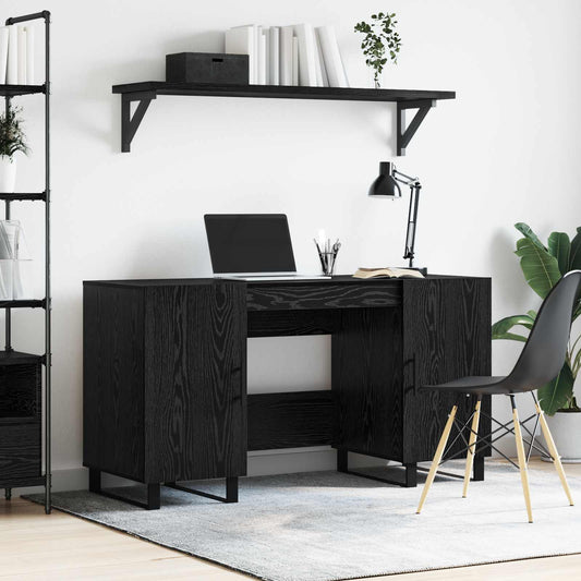 Desk with Shelf Black oak 140 x 50 x 75 cm Engineered wood