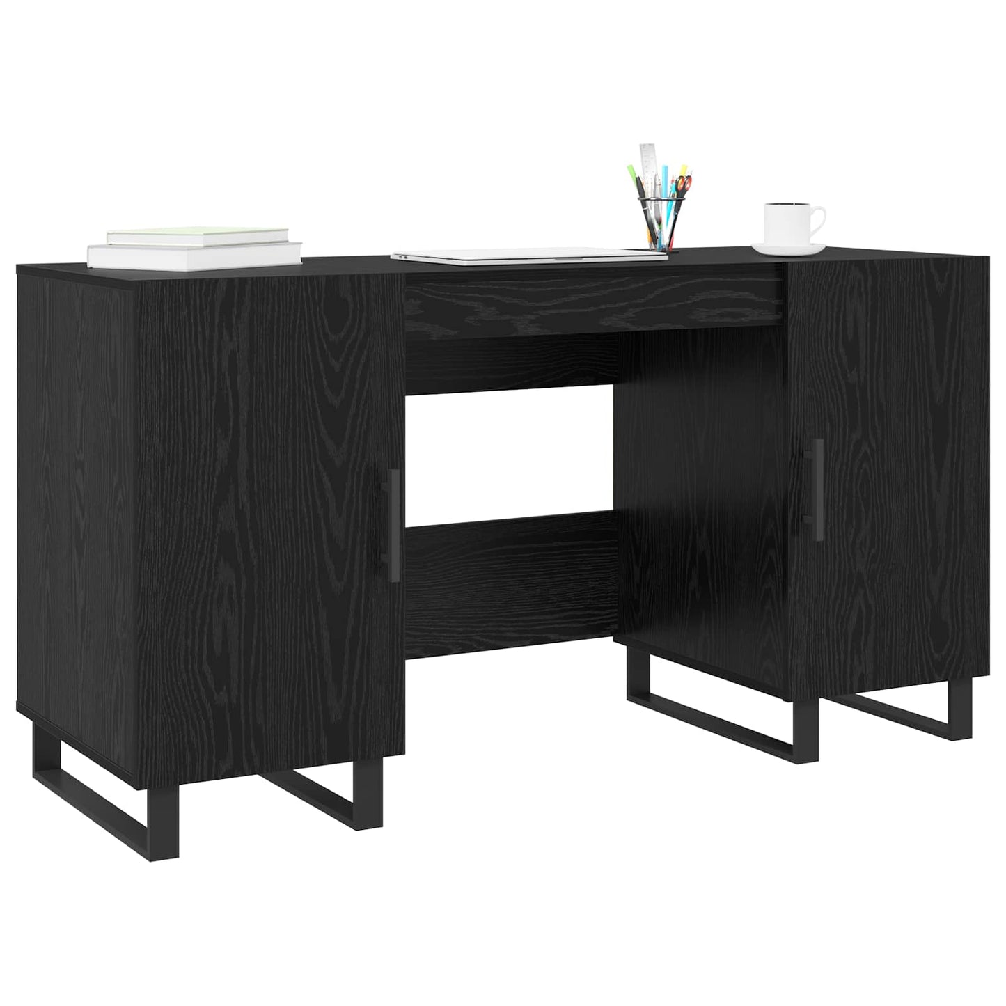 Desk with Shelf Black oak 140 x 50 x 75 cm Engineered wood