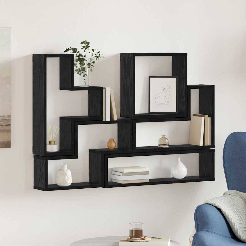Wall Shelf Wall-mounted with Storage Black Oak 96 x 12 x 64 cm