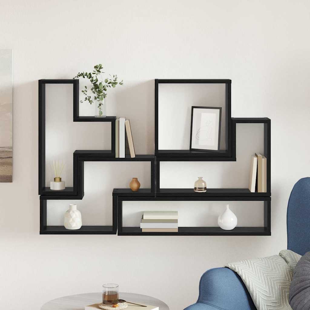 Wall Shelf Wall-mounted with Storage Black Oak 96 x 12 x 64 cm