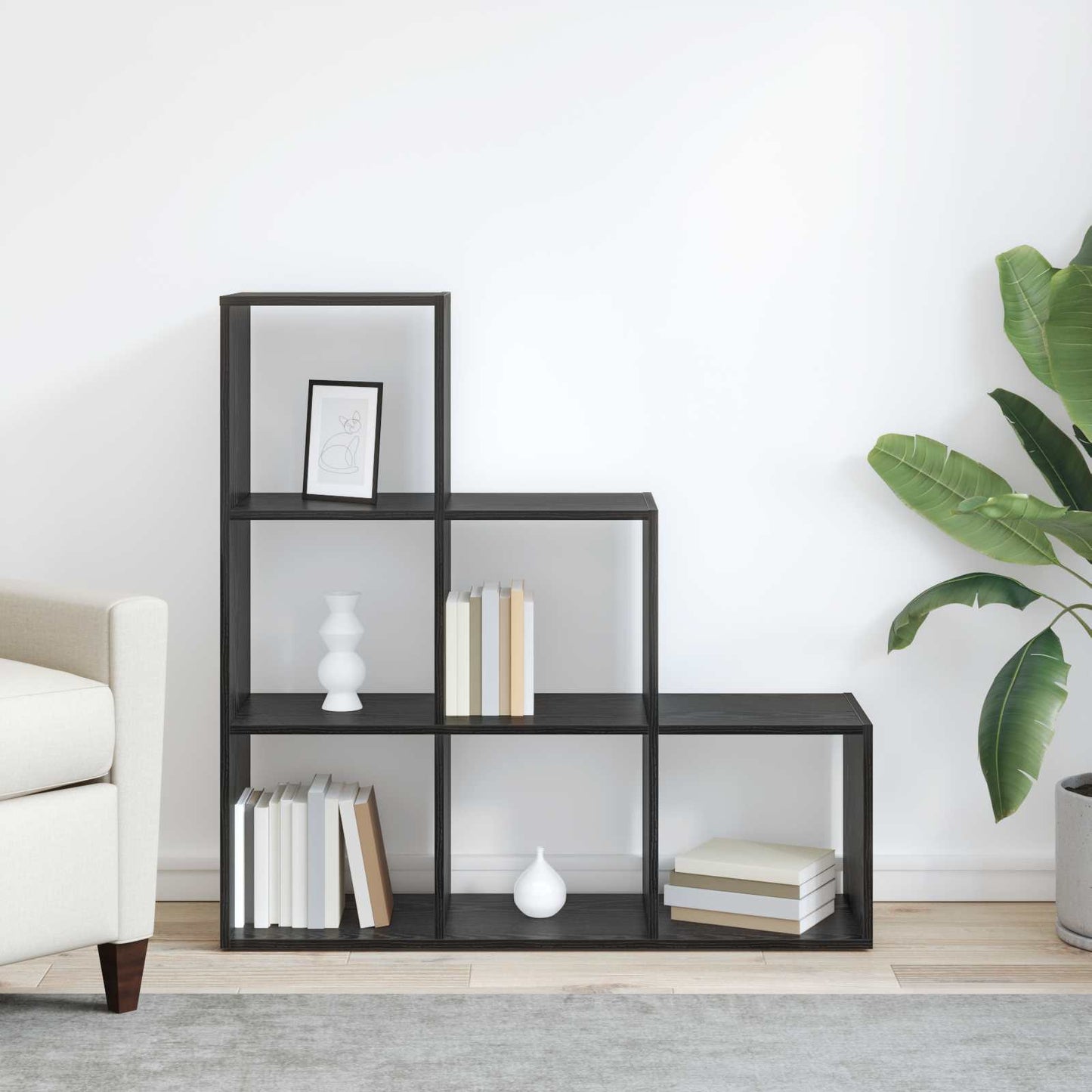Room Divider Bookcase Black Oak 99 x 29 x 99 cm Engineered Wood