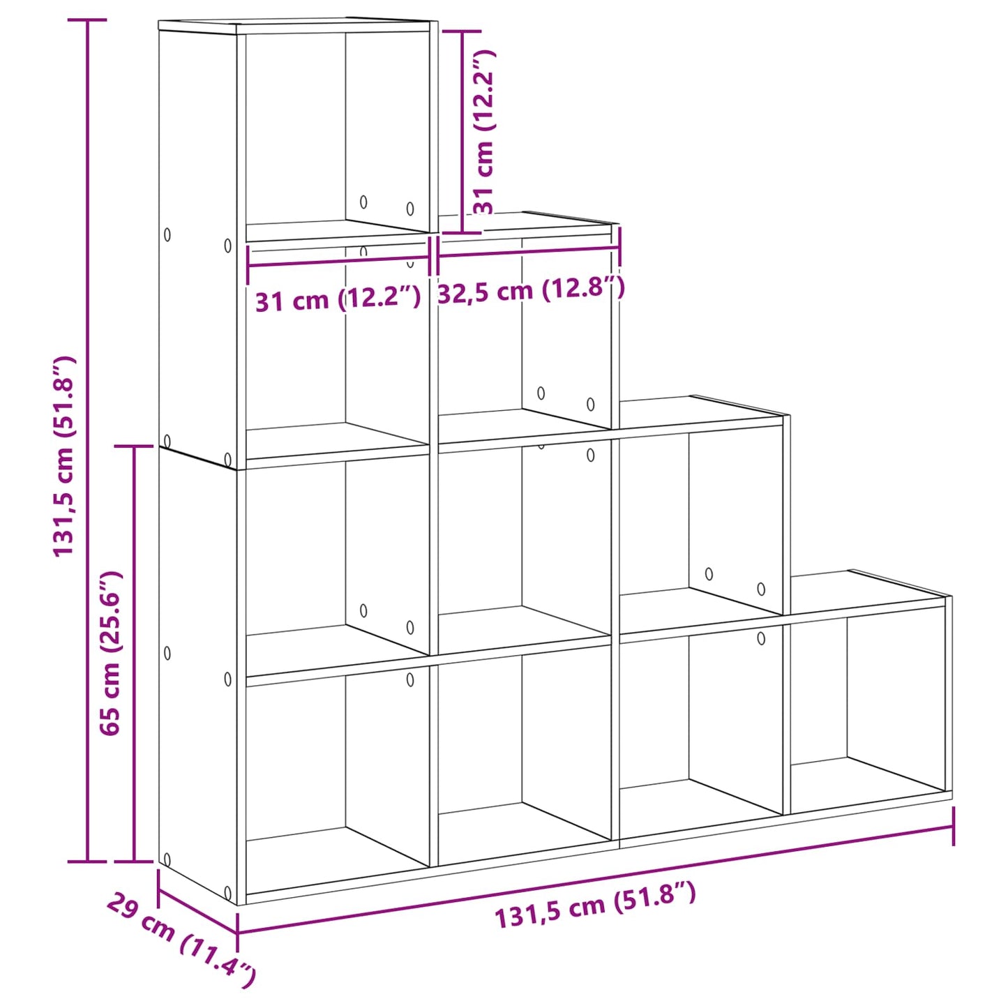 Room Divider Bookcase 10-Tier 131.5 x 29 x 131.5 cm Black Oak